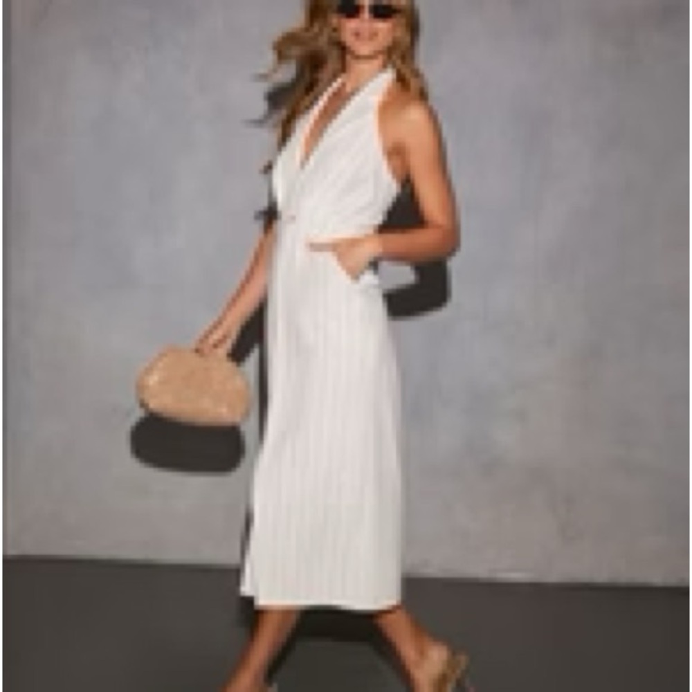 Vici White Halter Midi Dress with Side Pockets NWOT